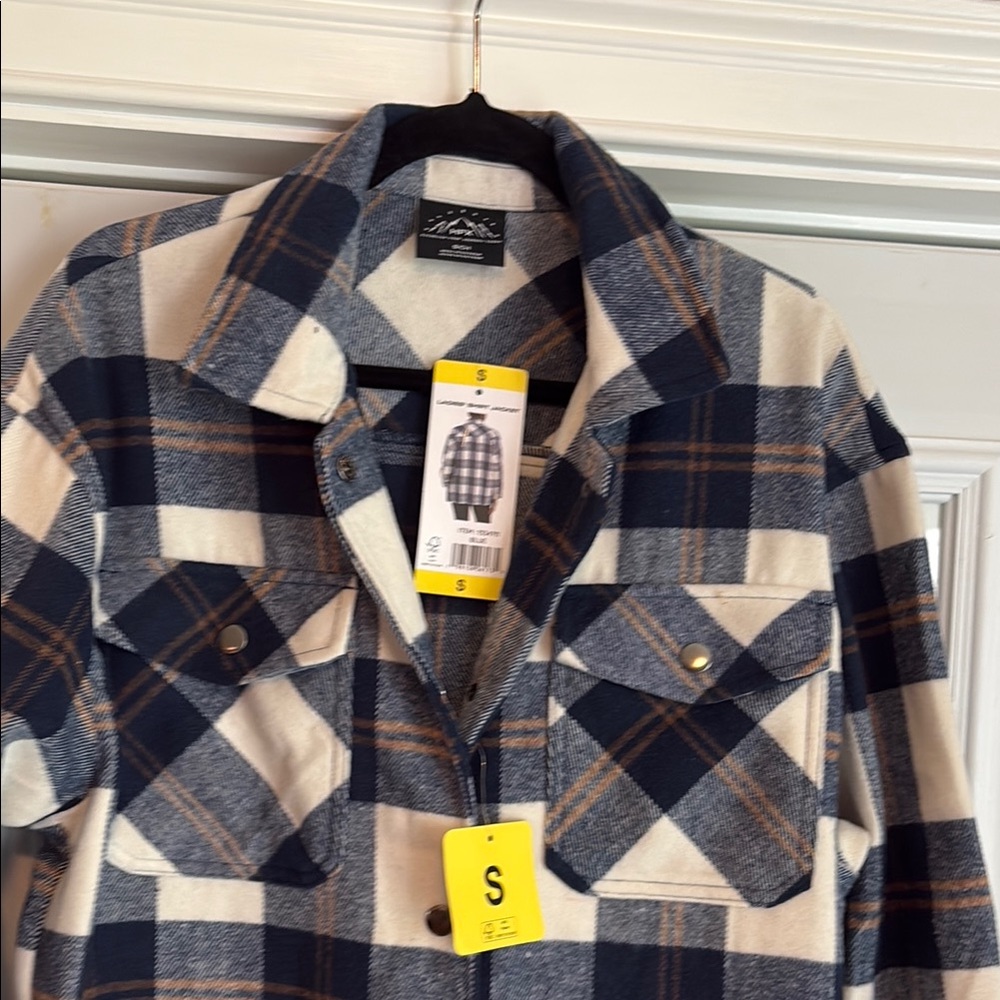 Alpine Swiss Men's Plaid Shirt Jacket - Navy and Cream